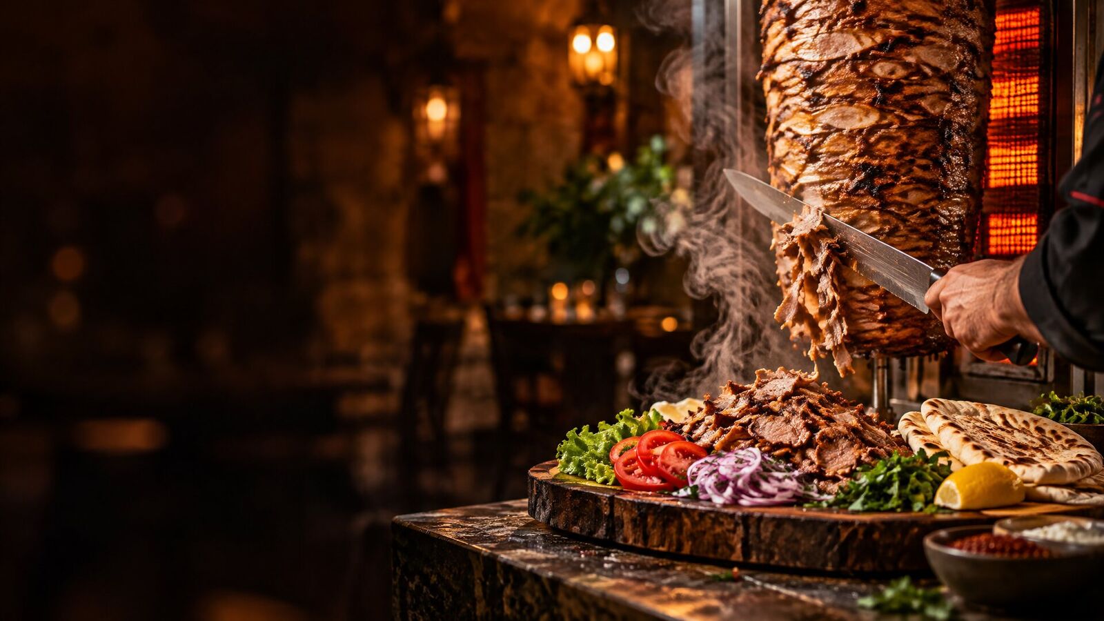 Döner kebab recién hecho en Kebab Nazar